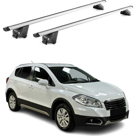 OMAC Barres de toit aluminium certifiées TÜV pour Suzuki SX4 S-Cross II 2013-2021 – Pour rails de toit intégrés – Rainure en T – Charge max 100 kg – 2 antivols Argent (1/5)