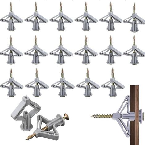 20 Pieces M860 Cheville Brique Creuse Forme Papillon, Fixations Pour Plaques De Plâtre Avec 20 Pieces Vis, Cheville pour Plaques Plâtre, Panneaux Fibres Gypse, Murs Creux (1/5)