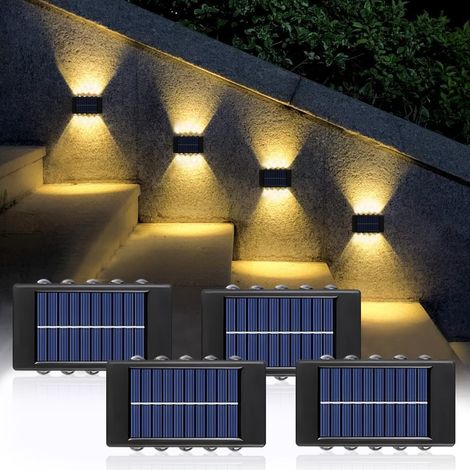Applique murale solaire,4 Pack Applique murale exterieur solaire,Appliques Solaires LED Up & Down,IP65 Étanche Lumiere Solaire Exterieur pour Outdoor Clôture Cour Véranda (1/5)