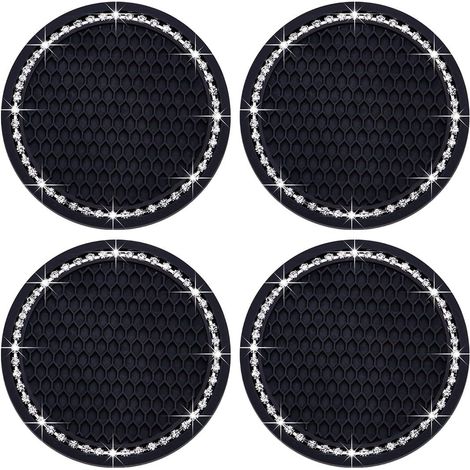 4 Pièces sous Verres Voiture Universel Anti Dérapant Silicone, Porte Gobelet en PVC, PVC Épais Coaster Voiture, Universels Tapis pour Gobelets Automobiles, Dessous De Verre Antidérapant(Noir) (1/5)
