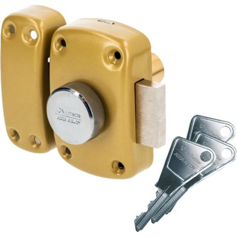 Verrou de porte Bouton/Cylindre - Ouverture à Bouton intérieur, Clé extérieur - Cylindre ø 23 mm, Longueur 40 mm, 5 goupilles - 67600-40/SC - Anti crochetage - 3 clés (1/5)