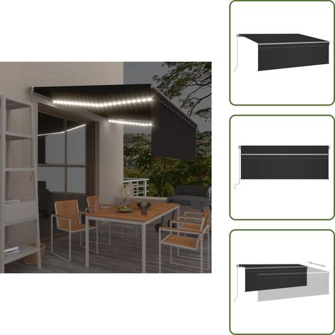 Markise Manuell Einziehbar mit Rollo & LED 4x3 m Anthrazit - Ausziehbare Markise - Gartendekoration - Sonnenschutz - Terrassenüberdachung - Markise Anthrazit (1/5)