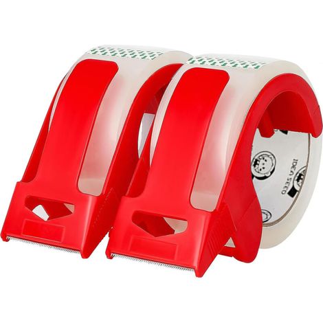 JSSEVN - Pack of 2 rolls of clear packing tape with 2 dispensers, heavy-duty packing tape, 1.88 inch x 66 m