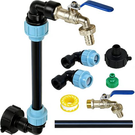 3/4" IBC-Adapter-Anschlussset mit Auslasshahn für Tankbehälter und Regenwassertank (1/5)