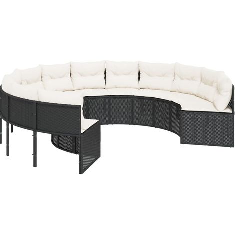 Maison Exclusive - Divano da Giardino con Cuscini Circolare Nero in Polyrattan