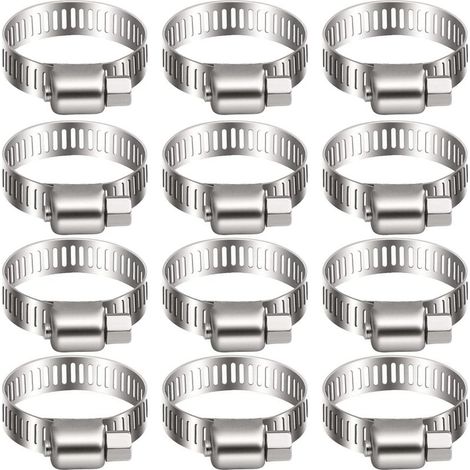 12 collier de serrage tuyau arrosage en acier inoxydable, collier serflex inox 16 25mm, metal serre flex serrage pour tuyau d'engrenage conduits de carburant plomberie automobile piscine (1/5)