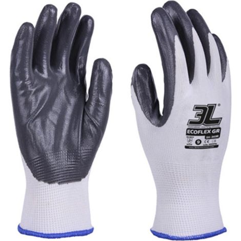 Pack de 12 guantes de nylon y nitrilo gris ecoflex grande (Talla 9)