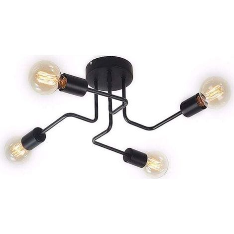 Plafonnier industriel en métal, plafonnier vintage E27 pour chambre salon cuisine, noir sans ampoule [Classe énergétique A ++] - 4 lampesÉclairage / éclairage intérieur / plafonnier intérieur (1/4)