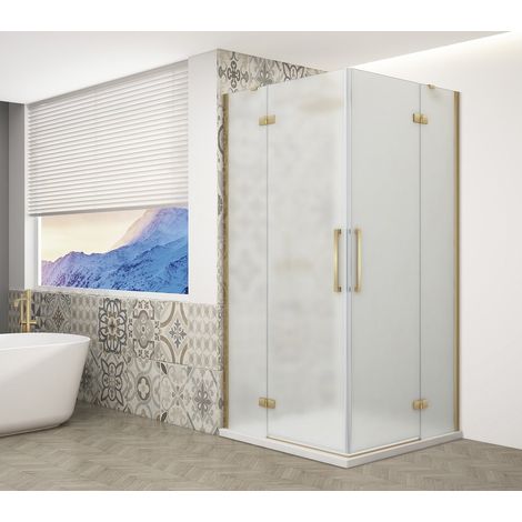Paravent carré TRINITY GOLD MATT 800x800mm, coin, verre mat (1/4)
