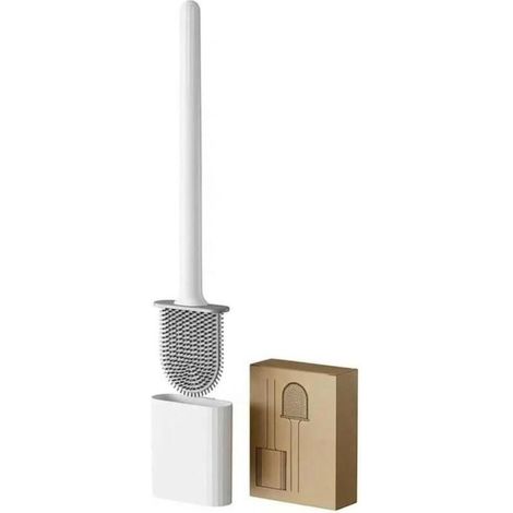 Brosse de toilette - Imperméable - Séchage rapide et inodore - Fond plat - Fixation murale - Convient aux salles de bains et aux toilettes, blanche.