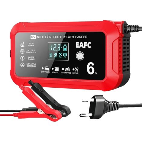 Chargeur de batterie de voiture, écran LCD, fonction de réparation automatique, 12V 6A UE (1/2)