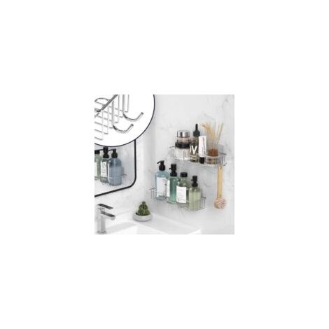 Selbstklebender Duschkorb mit Haken, Wandmontage, kein Bohren erforderlich, Badezimmer-Duschorganizer, rostfreier Edelstahl, 2er-Set, Chrom - Crezuo