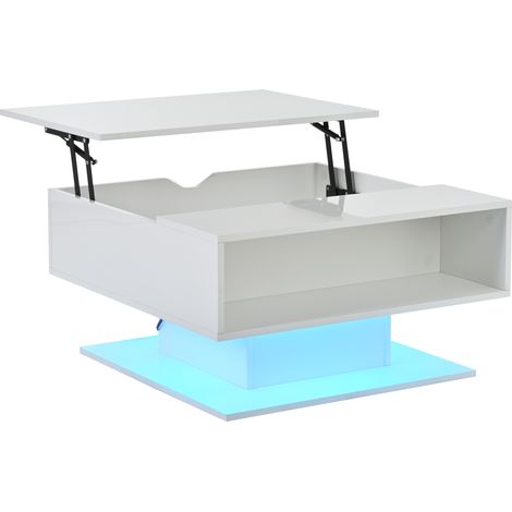 Table basse à relevage hydraulique 80 x 75 x 40 cm, table de salon brillante avec rangement, espace de rangement semi-ouvert, table basse géométrique, table d’appoint ergonomique pour salon, blanc (1/5)