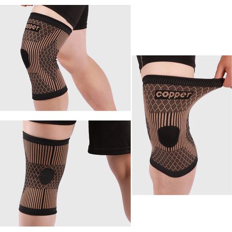 Chaussons de genou en nylon tricoté pour cyclisme, basketball, badminton - fibres de cuivre, respirants, antidérapants, taille XL (1/5)
