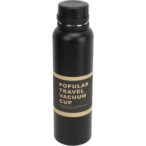 Schwarze, isolierte Edelstahl-Trinkflasche, 1100 ml Fassungsvermögen, mit Tee-Einfülltrichter. (1/5)