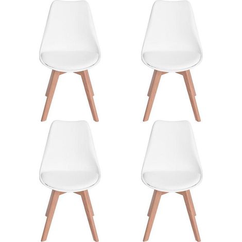 4er Set Esszimmerstühle mit Massivholzbeinen, Retro Design, Weiß (1/5)