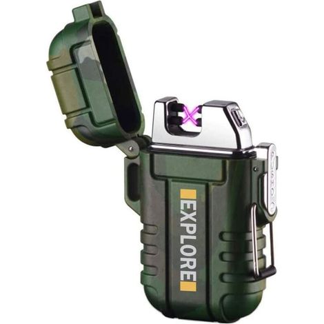 Briquet étanche extérieur coupe-vent briquet double arc briquets électriques USB rechargeable-sans flamme-plasma cool briquets pour camping, randonnée, aventure, équipement tactique de survie (1/5)