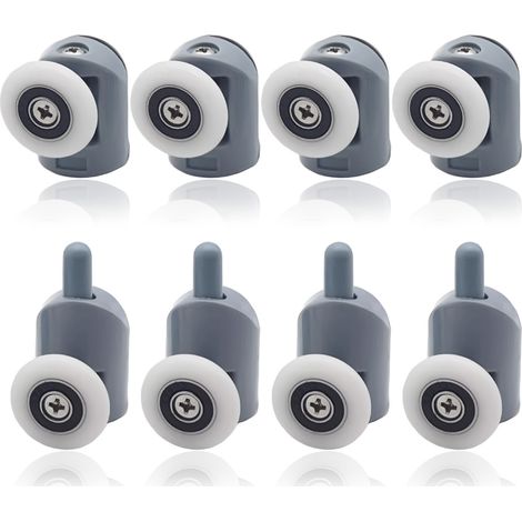 8 Rouleaux de douche, 20-27 mm, nylon et acier inoxydable, pour cabine courbe ou droite (1/5)