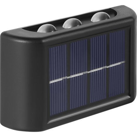 Solar wall light, up and down, 2 pieces, for outdoor fence decoration, convex mirror, IP65 waterproof, 6 LED white light (1/4)