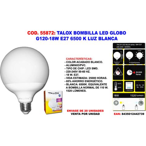 Lampadina LED globo TALOX G120 E27 18W 6500K luce bianca