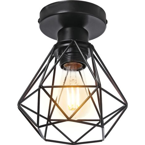 Plafonnier industriel en métal - Suspension cage cubique diamant en fer E27 pour salon, chambre, café, bar, couloir, noir (1/4)