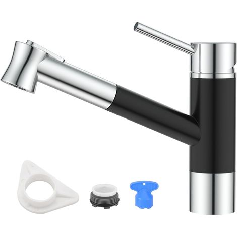 Robinet de Cuisine Moderne Avec Douche Extractible pour Camping-car, Robinet D'évier de Bar Monocommande, Noir Mat et Chrome Poli (1/5)