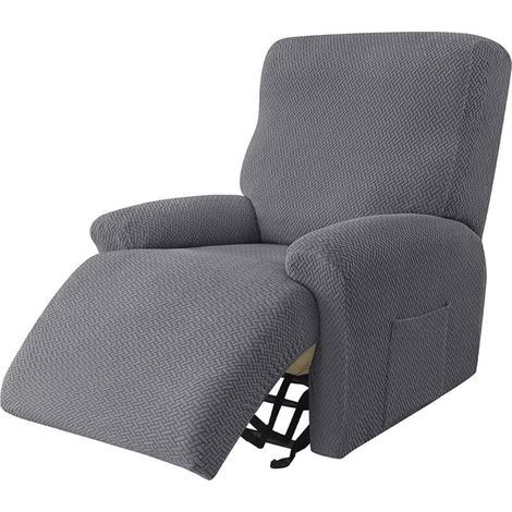 Housse De Fauteuil Relax Extensible, Housse Fauteuil Relax Jacquard 4 Pièces Fauteuil Relax Housse Antidérapant Housse De Chaise Inclinable Amovible Lavable pour Salon, GRIS FONCé (1/4)