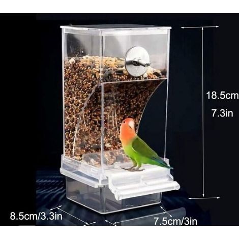 Mangeoire Automatique Sans Gachis Pour Cage Oiseaux Perruches Canaris Calopsittes Pinsons Transparent (1/4)