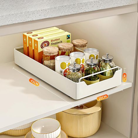ODIPIE Küchen-Schiebeschublade, ausziehbarer Schrank-Organizer, erweiterbare Schiebeschubladen, Schiebeschublade für Küchenschrank, kein Bohren oder Nägel erforderlich, S (43 x 20 x 7 cm)