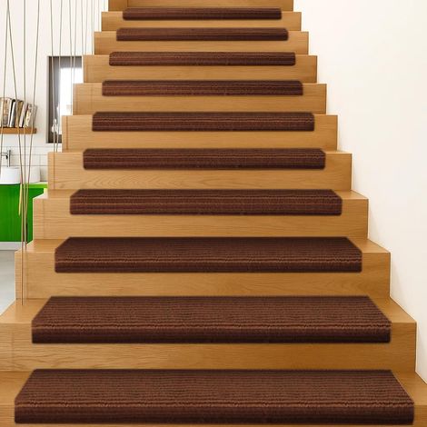 JF HOME BLISS Self-Adhesive Stair Pads for Carpet Steps  Non-Slip Stair Treads, Reusable Fabric Anti-Slip Stair Mats for Home, Pets & Elderly, Quiet Soft Reusable Stair Safety Pads (15, Brown) (1/5)