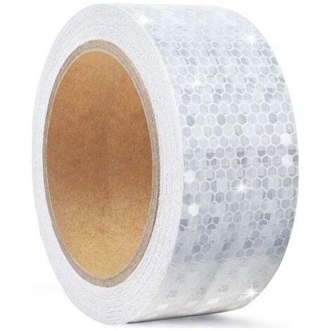 5cm x 10m Bande Reflechissante Autocollante pour L'extérieur,Bande Fluorescente Casque Moto,Blanche Ruban de Sécurité Réfléchissant étanche,Bande D'avertissement pour Voitures,Camions et Route (1/4)