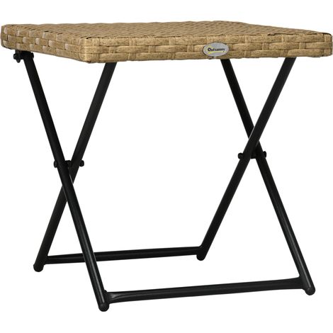 Gemütlich-eleganter Klapptisch für den Garten, 40 x 40 x 40 cm, epoxidbeschichtetes Metall, Kunstharzgeflecht, Holz