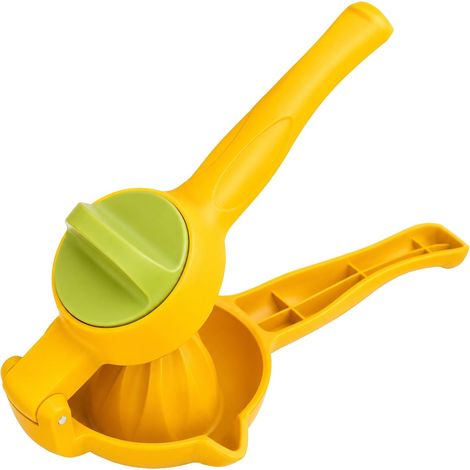 Le presse-agrumes manuel 2-en-1 pour citrons (jaune) présente une conception à double action. (1/5)