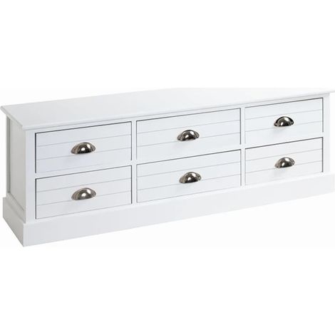 Commode en bois massif et MDF laqué blanc - Longueur 115 x Hauteur 40 x Profondeur 30 cm -PEGANE- (1/3)