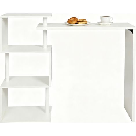 Mesa alta de bar blanca con estantes de MDF y metal (1/5)