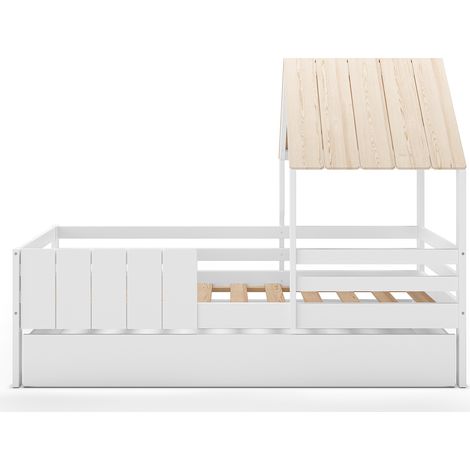 Ensemble du lit cabane pour enfant en bois coloris blanc avec tiroir intégré, couchage 90 x 190 cm (1/5)