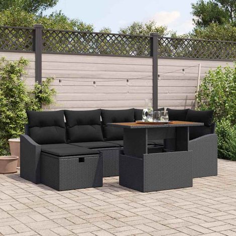 vidaXL Ensemble de canapé de jardin 7 pcs Noir polyrotin (1/5)