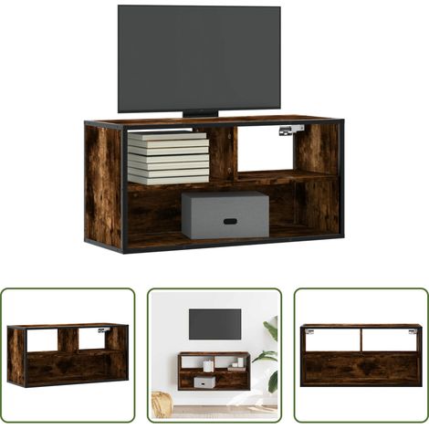 Meuble tv murale -  Meuble TV chêne fumé 80x31x39,5 cm bois d'ingénierie et métal (1/5)