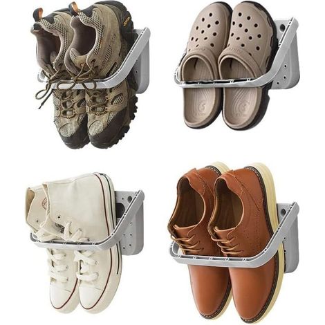Etagere A Chaussures - Murale Pliable Sans Perçage - Pour Entree Salle De Bain Balcon - 4 Niveaux - Gris (1/4)