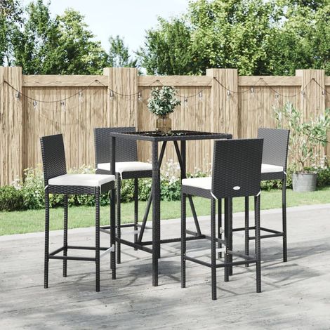 5-tlg. Gartenbar-Set mit Kissen Schwarz Poly Rattan (1/5)