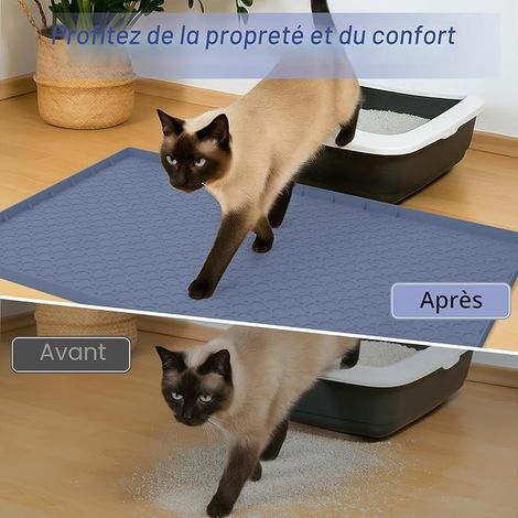 Blue Silicone Cat Litter Mat 86cmx56cm, Cat Mat for Litter Box with Raised Edges, Non-Slip and Waterproof (1/4)