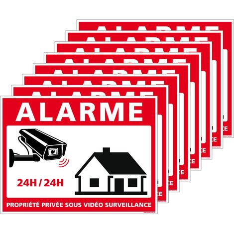 Autocollants Alarme Lot de 8 stickers Alarme Sécurité Protection Vidéosurveillance 8 x 6 cm résistants UV et pluie. Alarme 24h/24h . - Alarme 24h/24h