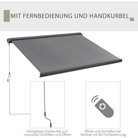 Store électrique, télécommande incluse, kit de montage fourni, cadre métallique, gris foncé, 3 x 2,5 m