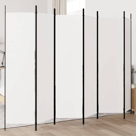 6-tlg. Paravent Weiß 300x200 cm Stoff