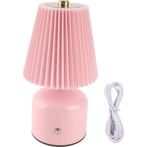 Lampe de bureau plissée rechargeable style vintage, veilleuse pour table de chevet, 3 températures de couleur rose clair (1/5)