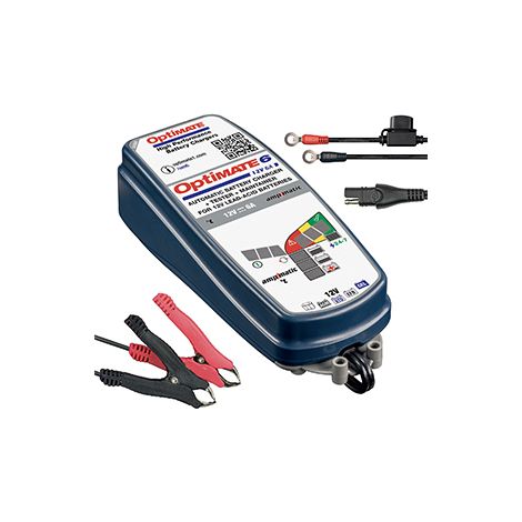 Cargador Optimate 6 Silver para baterías estándar de ácido, AGM y Gel de 12V de 3 a 144Ah. Corriente de 6A