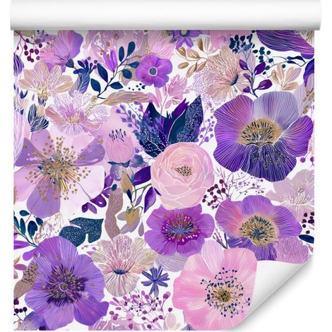 Papel pintado con fondo violeta y lavanda para salón y dormitorio, 50x1000 cm. (1/5)