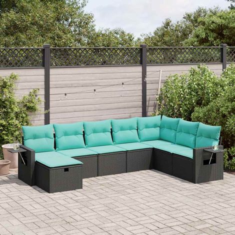 vidaXL Salon de jardin 8 pcs avec coussins noir résine tressée (1/5)