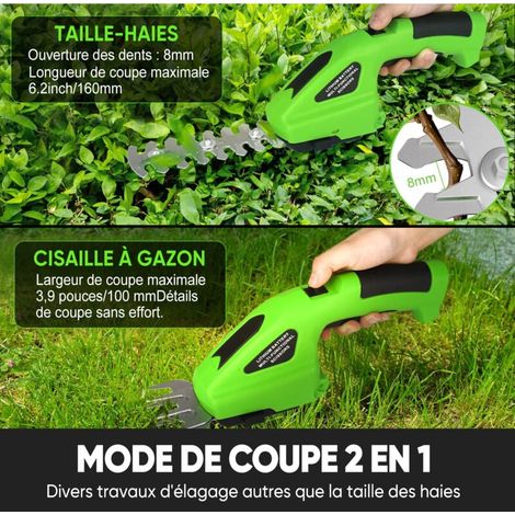 Ultrixe Gartenschere, 3000-mAh-USB-Akku, 40 Minuten Akkulaufzeit, Klingenlänge: 145 mm (Sträucher) / 52 mm (Gras), Ladekabel, Grün/Schwarz (1/3)