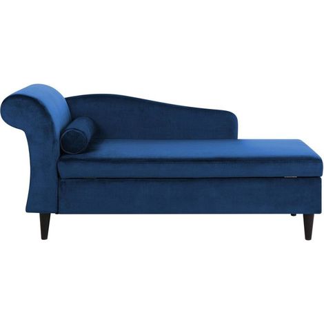 Left-Hand Chaise Lounge LUIRO Velvet Navy Blue with Storage (1/5)